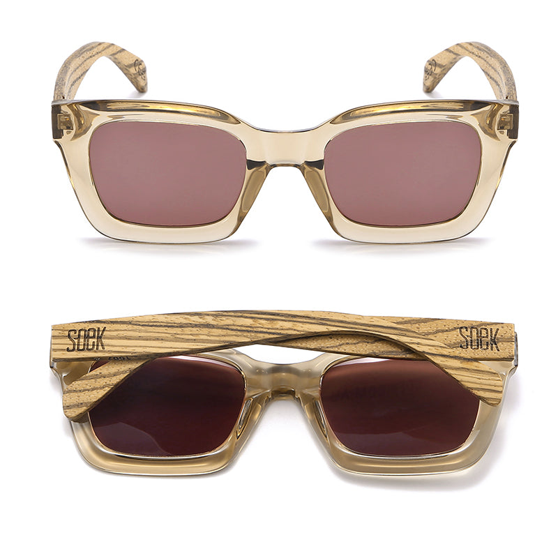 Fashion Sunglasses l ZAHRA CHAMPAGNE l Smoky Polarised Lens l Walnut Arms by SOEK UK