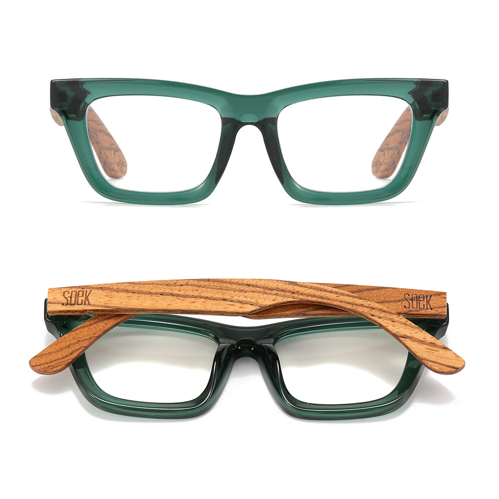 SYDNEY BOTTLE GREEN l Wooden Magnifying Reader - Soek Fashion Eyewear UK