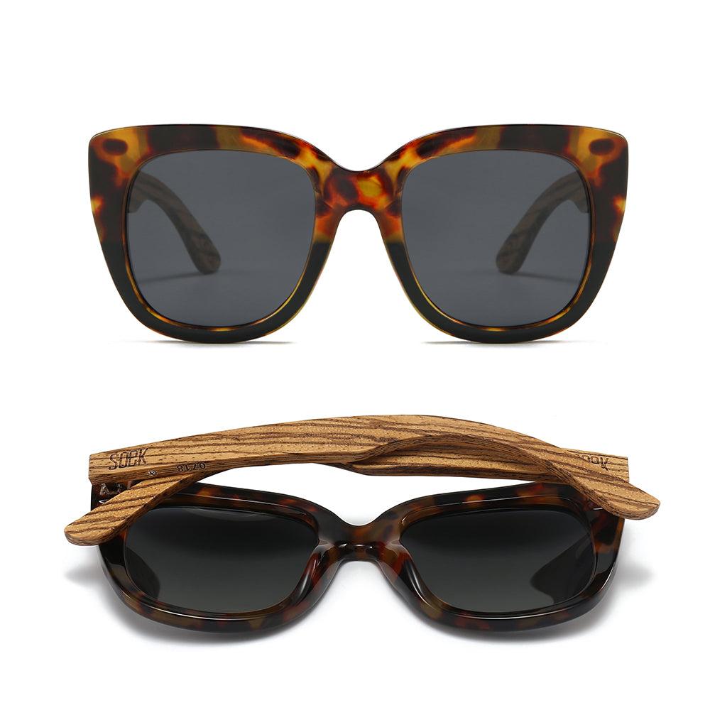 RIVIERA TOFFEE Half Tortoise Half Black Frame l Black Polarised Lens l Walnut Arms - Soek Fashion Eyewear UK