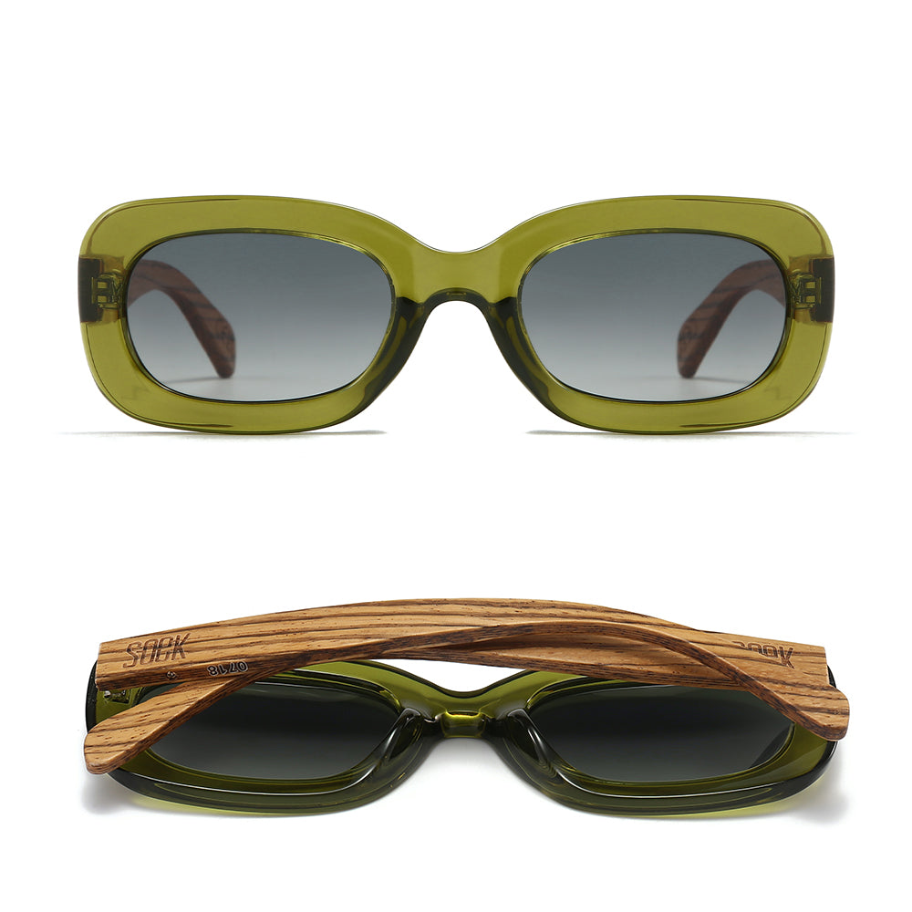 VIBE MOSS l Khaki Green Frame l Black Polarised Lens l White Maple Arms - Soek Fashion Eyewear UK