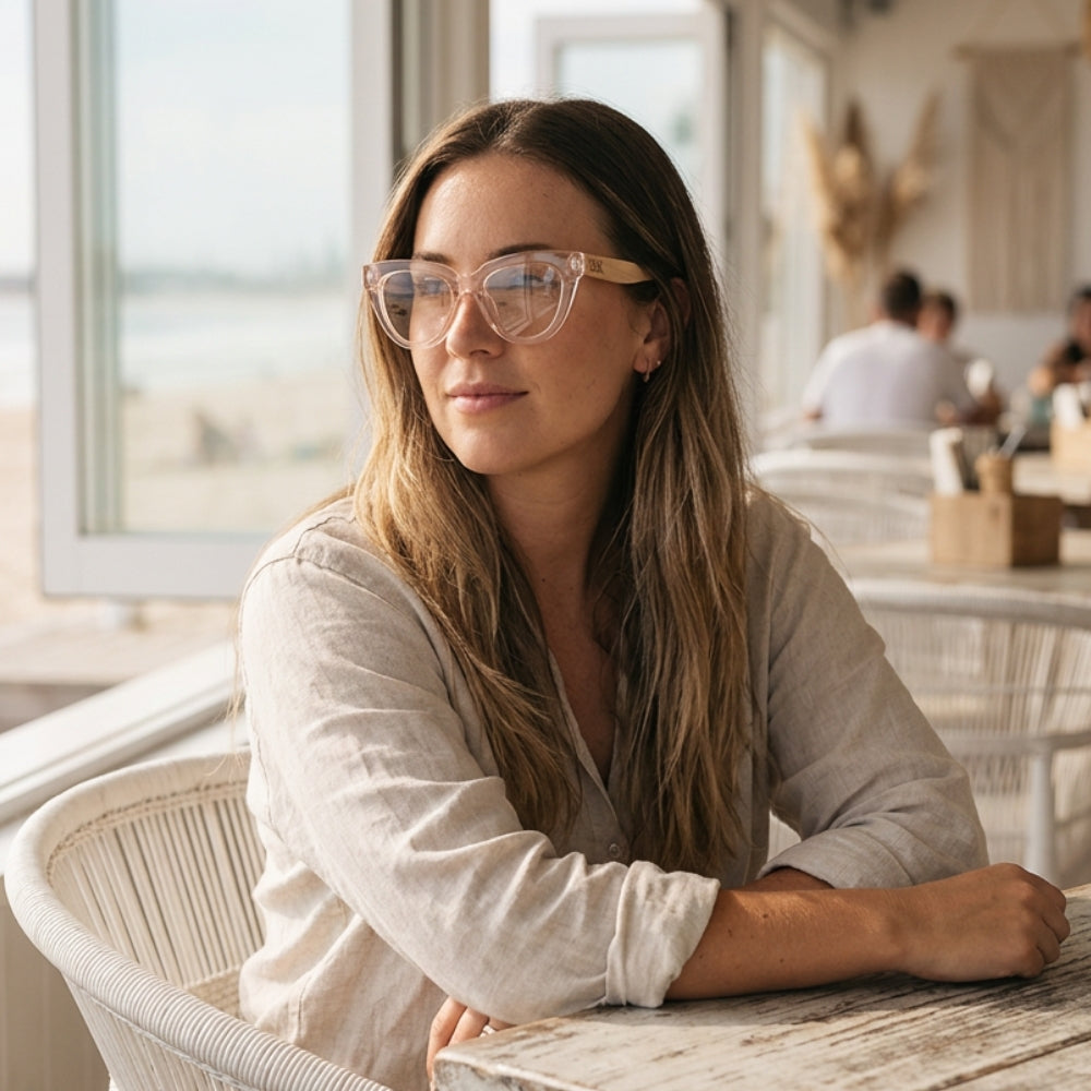 FLUTTER BLUSH l Walnut Arms l Blue Light Blocking Magnifying - Soek Fashion Eyewear UK