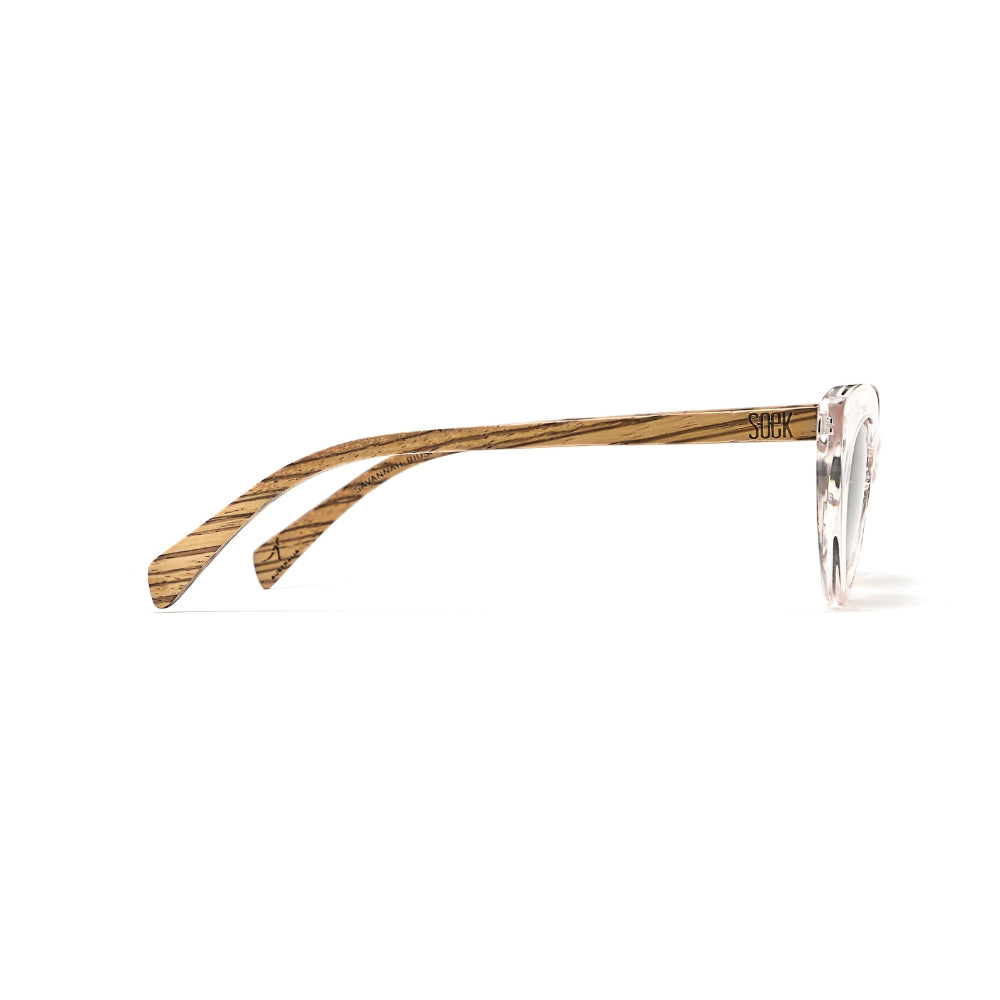 SAVANNAH BLUSH PINK Clear Pink l  Walnut Wood Arms - Soek Fashion Eyewear UK
