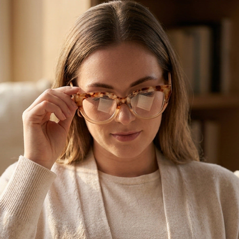 FLUTTER DESERT TORT l Walnut Arms l Blue Light Blocking Magnifying - Soek Fashion Eyewear UK