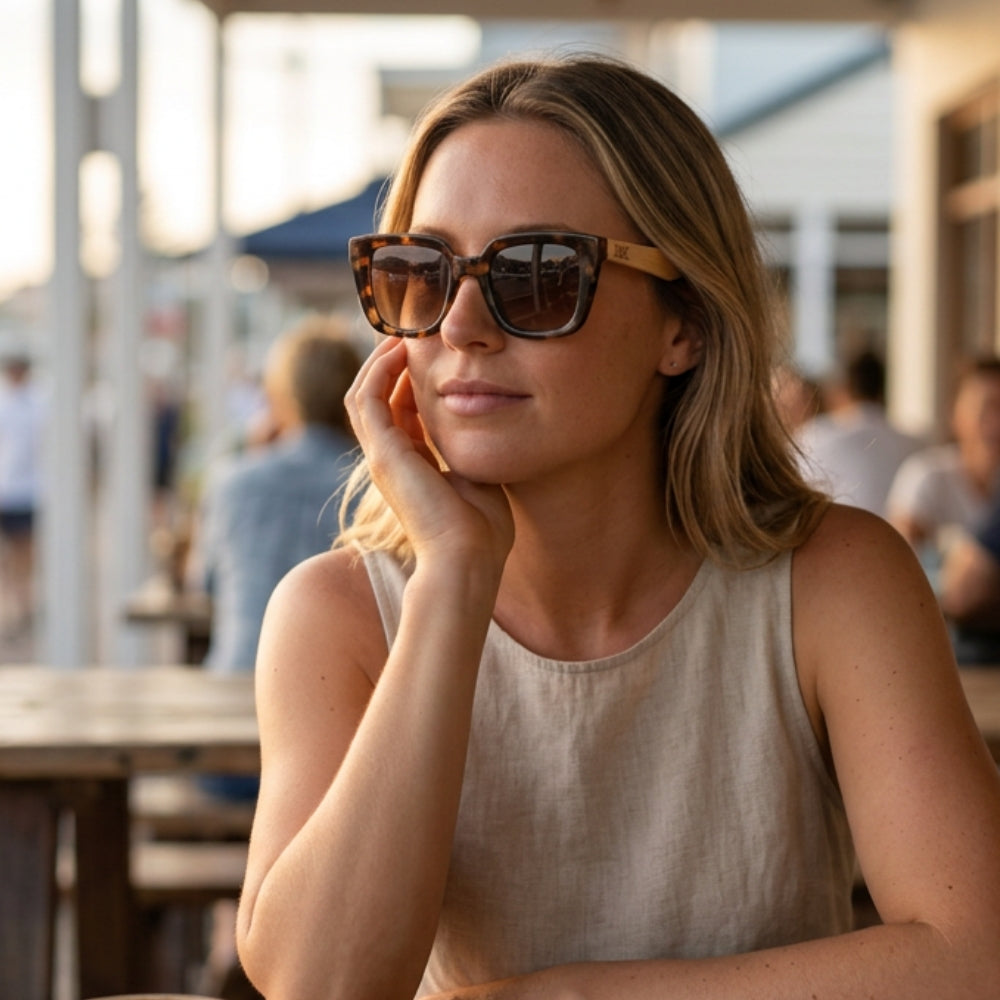 SOLUNA MOCHA TORT l Sunglasses l Brown Polarised Lens l Walnut Maple Arm - Soek Fashion Eyewear UK