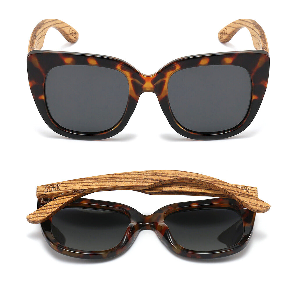 RIVIERA TOFFEE Half Tortoise Half Black Frame l Black Polarised Lens l Walnut Arms - Soek Fashion Eyewear UK