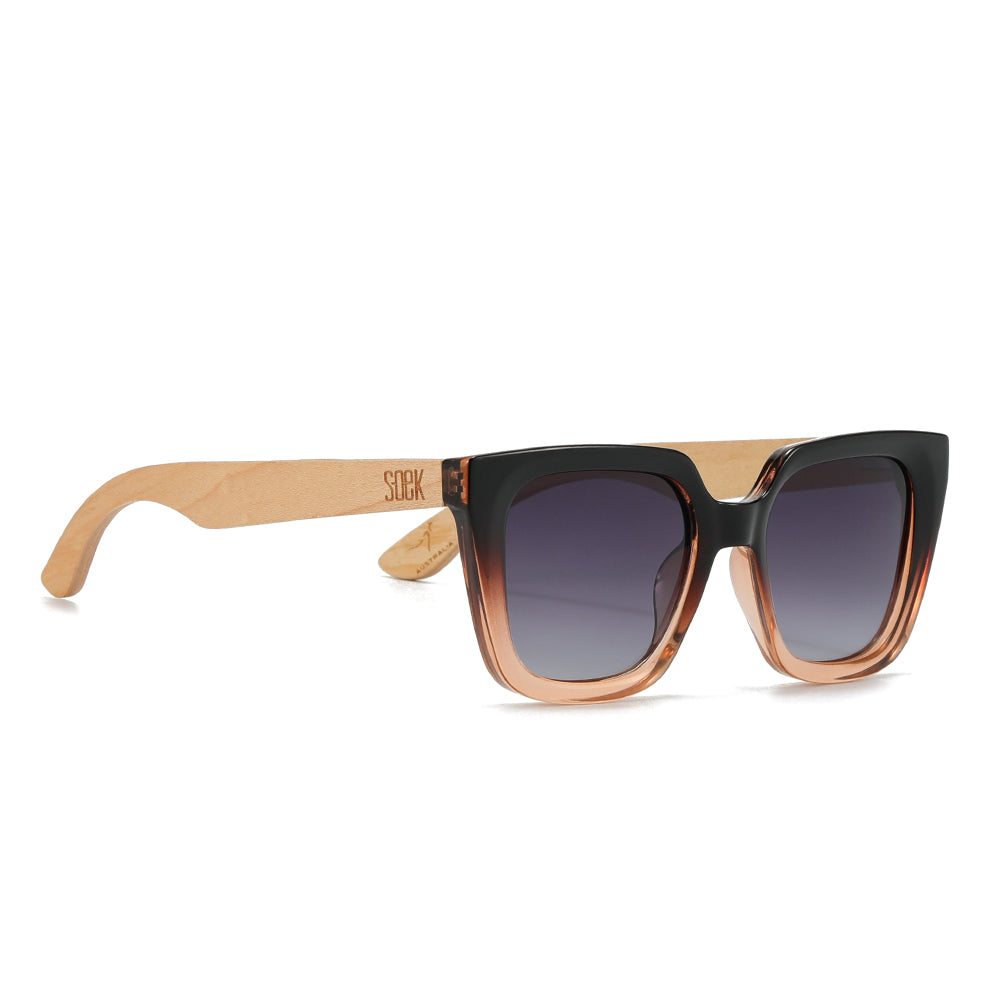  *NEW* SOLUNA OMBRE l Sunglasses l Black Polarised Lens l Walnut Maple Arm - Soek Fashion Eyewear UK
