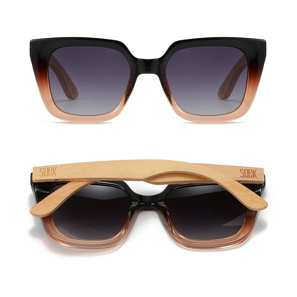 *NEW* SOLUNA OMBRE l Sunglasses l Black Polarised Lens l Walnut Maple Arm - Soek Fashion Eyewear UK