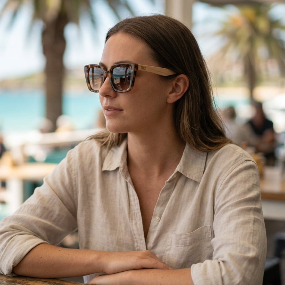 SOLUNA MOCHA TORT l Sunglasses l Brown Polarised Lens l Walnut Maple Arm - Soek Fashion Eyewear UK