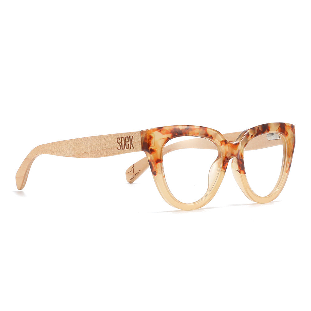 FLUTTER DESERT TORT l Walnut Arms l Blue Light Blocking Magnifying - Soek Fashion Eyewear UK