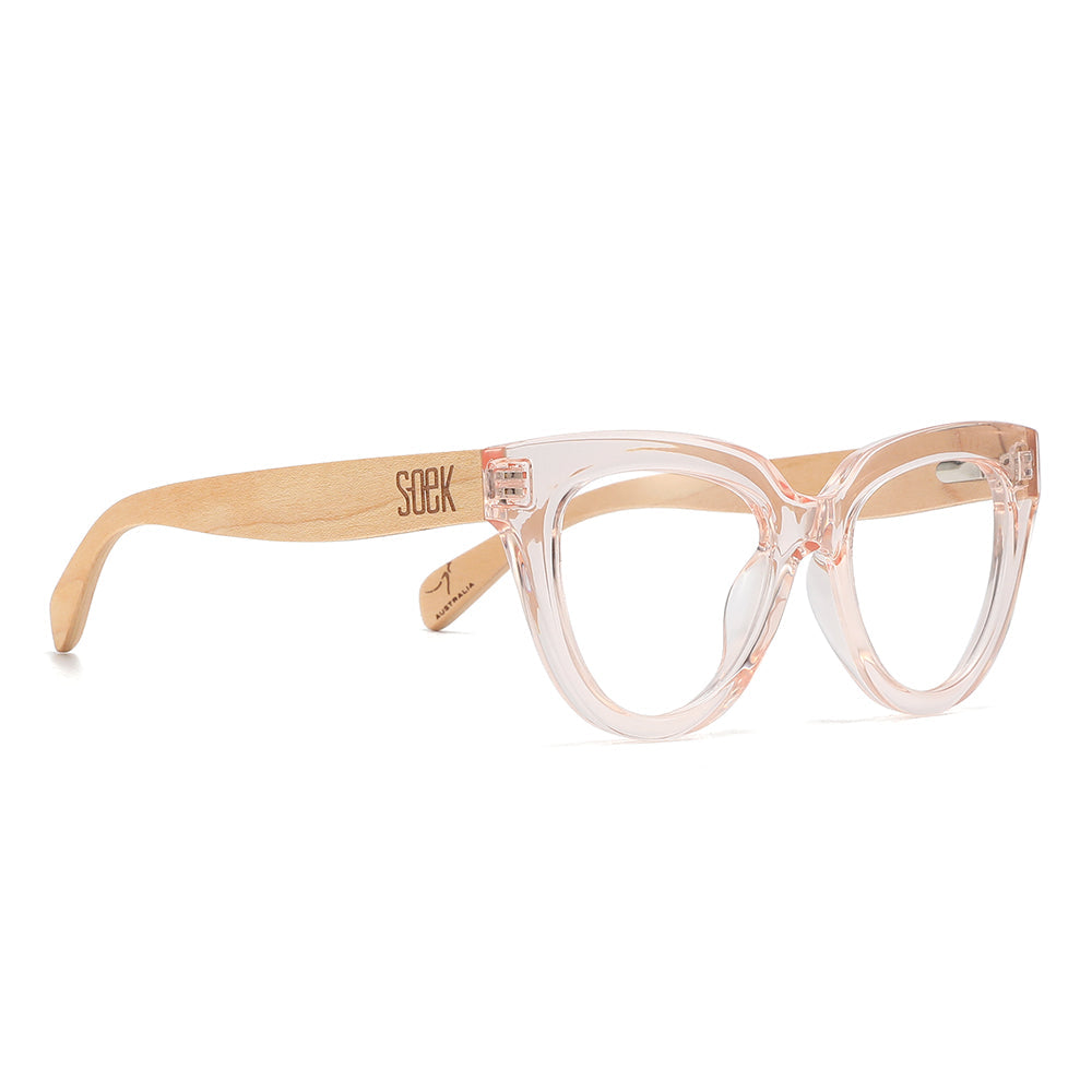 FLUTTER BLUSH l Walnut Arms l Blue Light Blocking Magnifying - Soek Fashion Eyewear UK