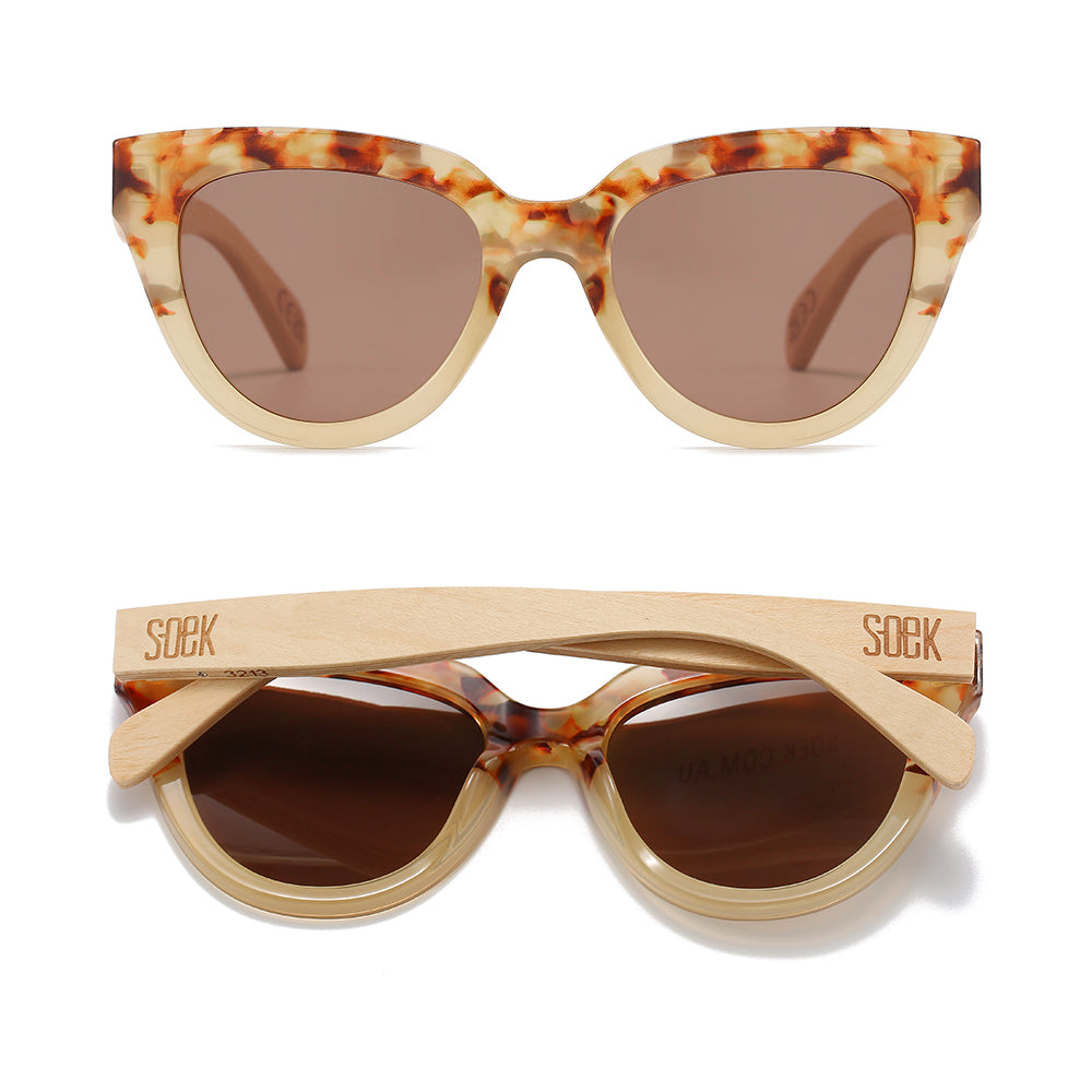 FLUTTER Desert Tort l Sunglasses l Brown Lens l White Maple Arms - Soek Fashion Eyewear UK