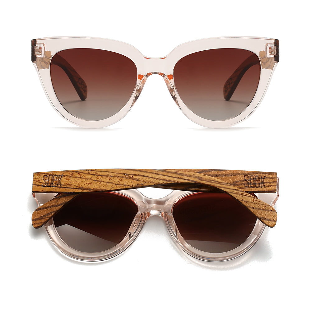FLUTTER Blush l Sunglasses l Brown Lens l Walnut Wood Arms - Soek Fashion Eyewear UK