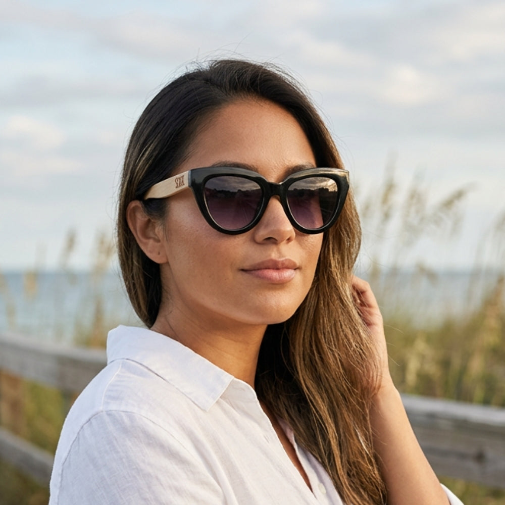 FLUTTER Storm l Sunglasses l Black Lens l White Maple Arms - Soek Fashion Eyewear UK