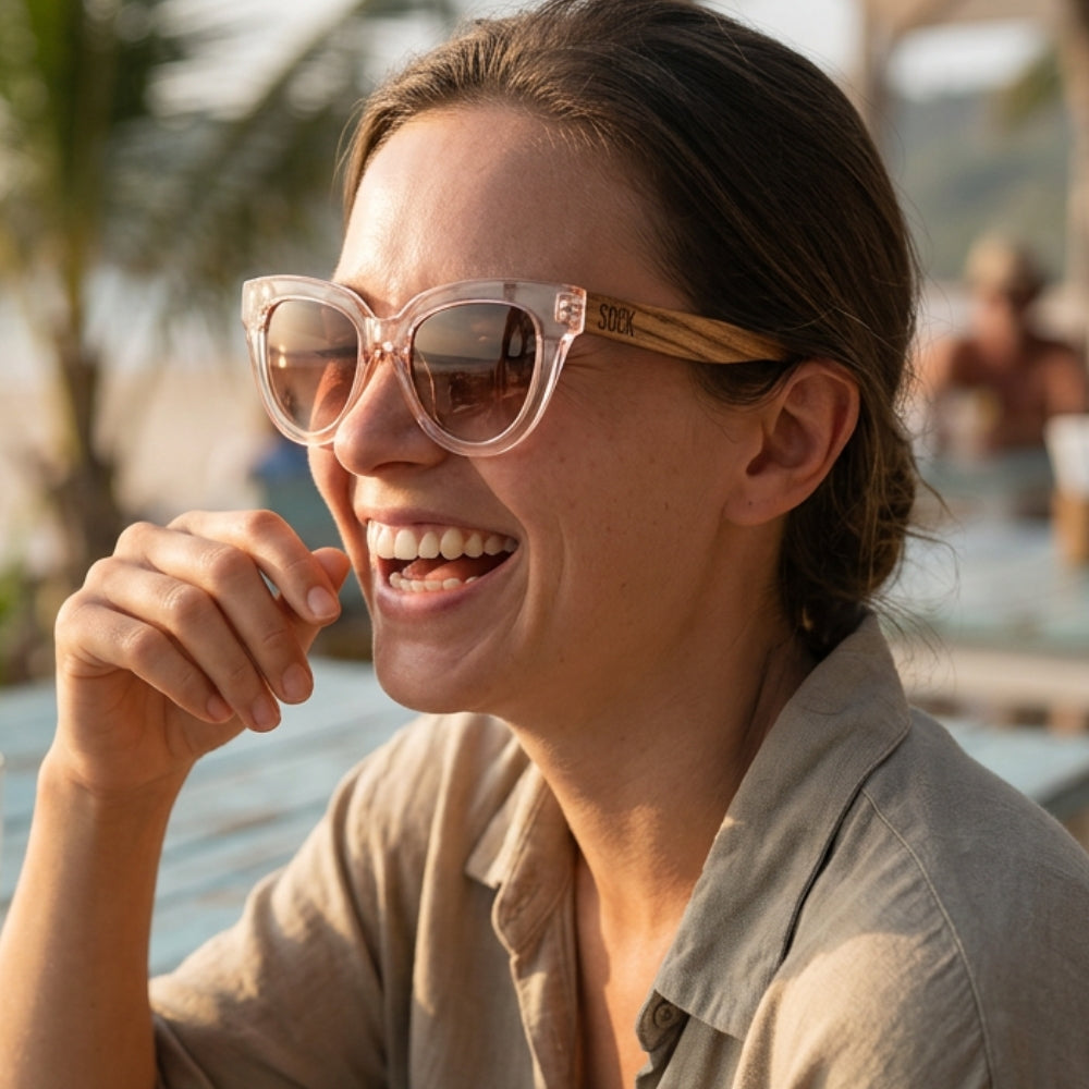 FLUTTER Blush l Sunglasses l Brown Lens l Walnut Wood Arms - Soek Fashion Eyewear UK