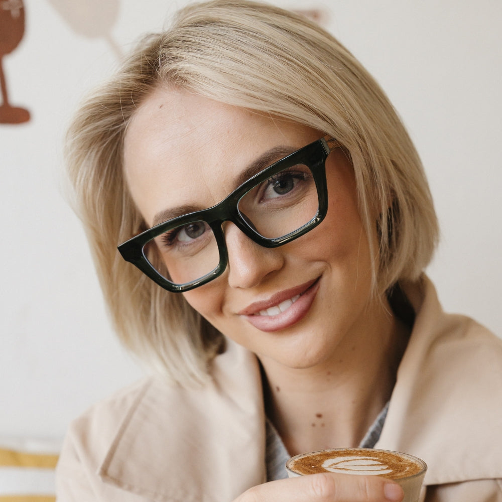 SYDNEY BOTTLE GREEN l Wooden Magnifying Reader - Soek Fashion Eyewear UK