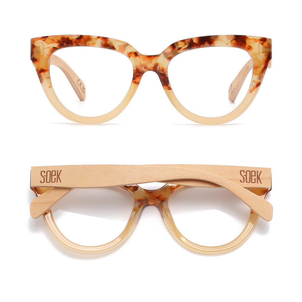 FLUTTER DESERT TORT l Walnut Arms l Blue Light Blocking Magnifying - Soek Fashion Eyewear UK