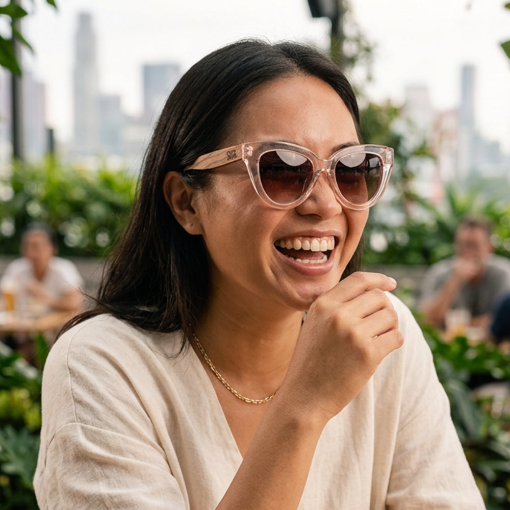 FLUTTER Blush l Sunglasses l Brown Lens l Walnut Wood Arms - Soek Fashion Eyewear UK