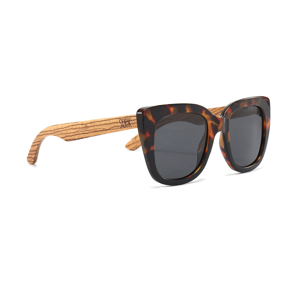 RIVIERA TOFFEE Half Tortoise Half Black Frame l Black Polarised Lens l Walnut Arms - Soek Fashion Eyewear UK