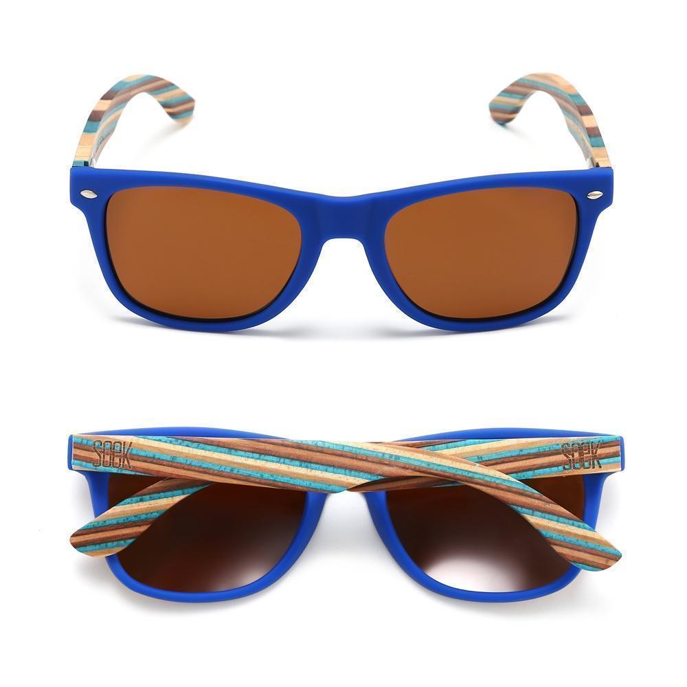 BRONTE Blue Polarized Sunglasses l Wooden Striped Arms