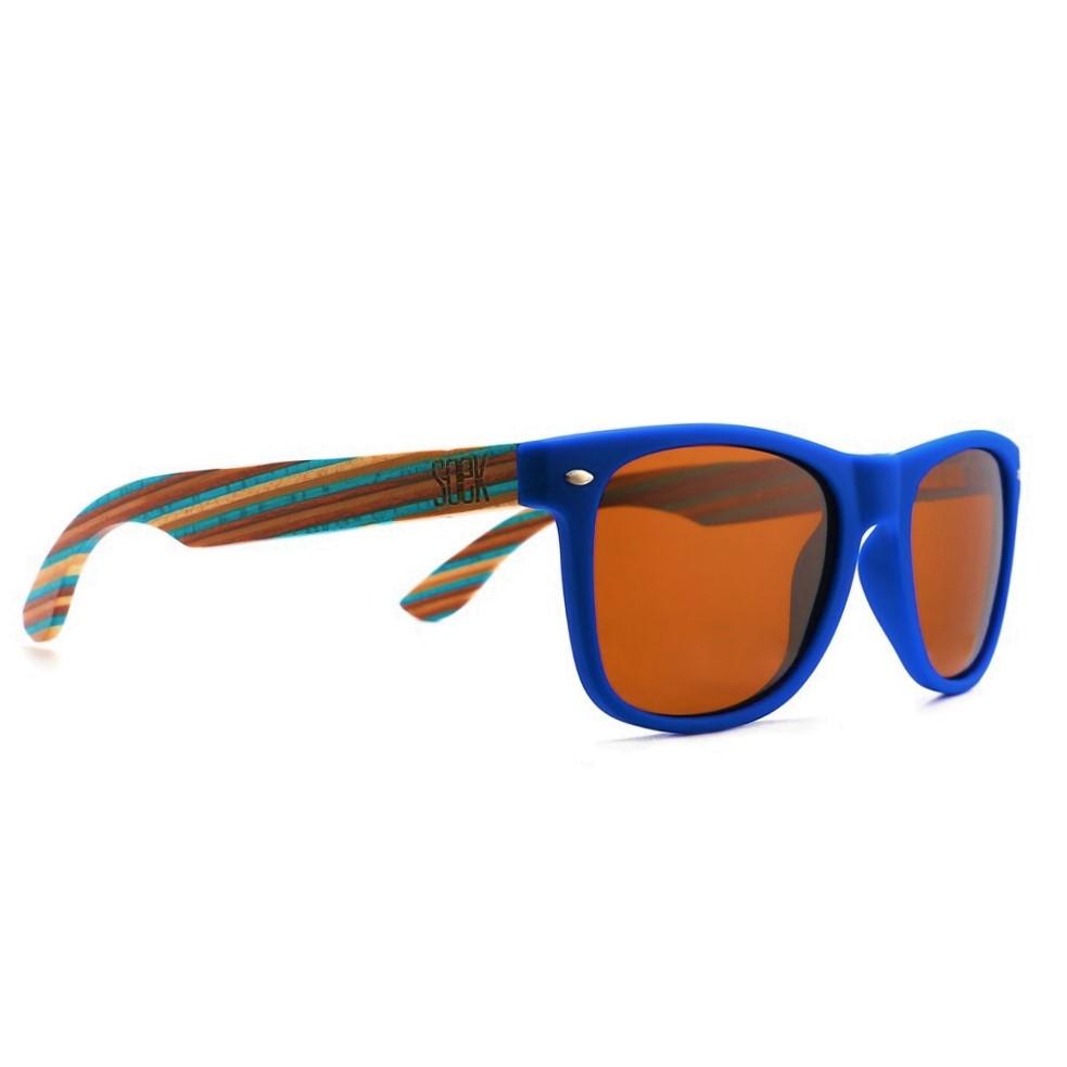 BRONTE Blue Polarized Sunglasses l Wooden Striped Arms