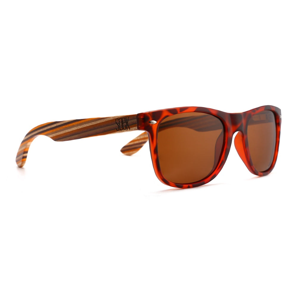 AVOCA - Tortoise Polarized Sunglasses with Sustainable Mustard Wooden Striped Arms UK