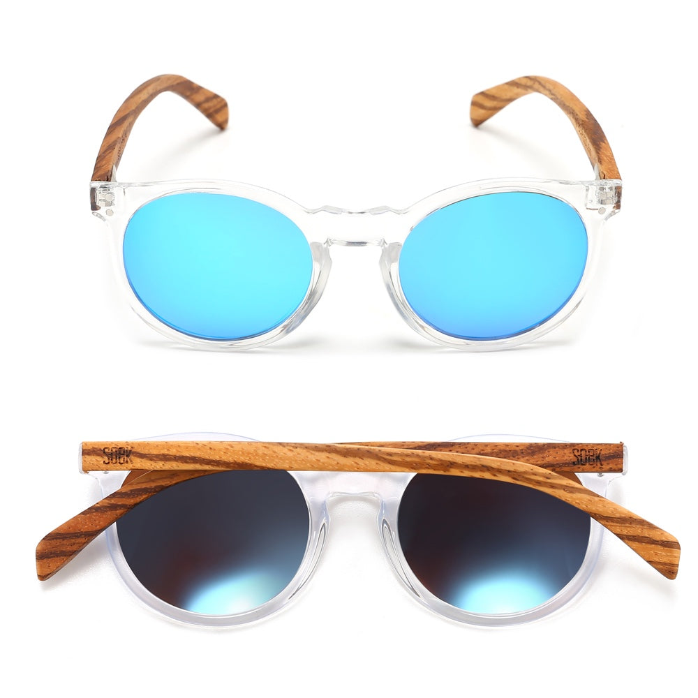 WINEGLASS BAY  Blue Reflective Lens l Walnut Wooden Arms
