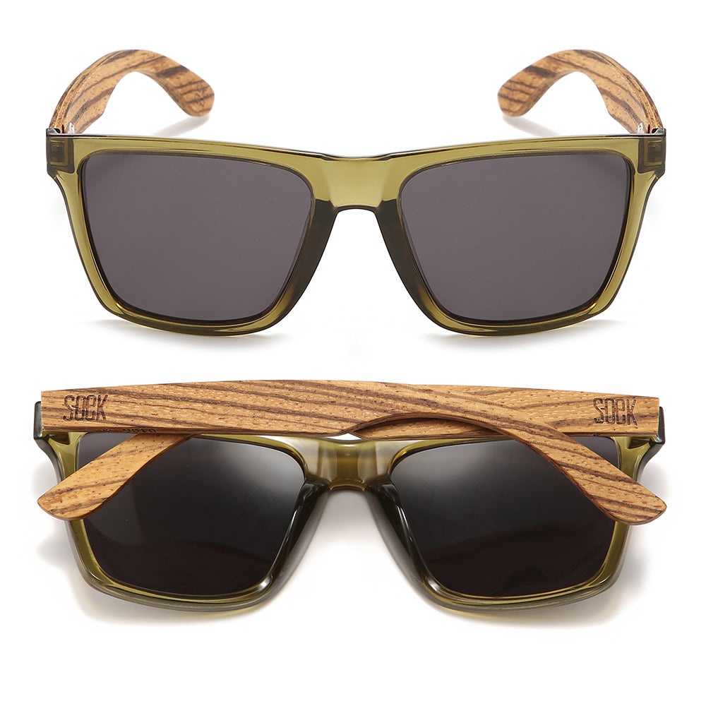 DALTON KHAKI l Polarised Black Lens l Walnut Wooden Arms - Soek Fashion Eyewear UK