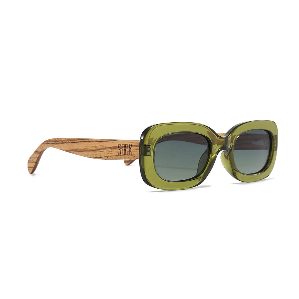 VIBE MOSS l Khaki Green Frame l Black Polarised Lens l White Maple Arms - Soek Fashion Eyewear UK