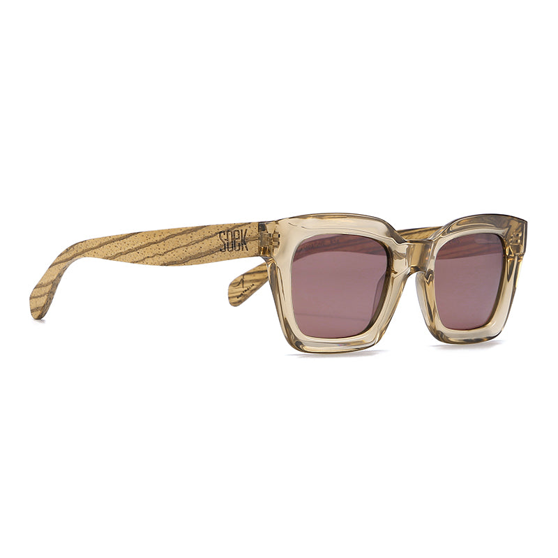 Fashion Sunglasses l ZAHRA CHAMPAGNE l Smoky Polarised Lens l Walnut Arms by SOEK UK