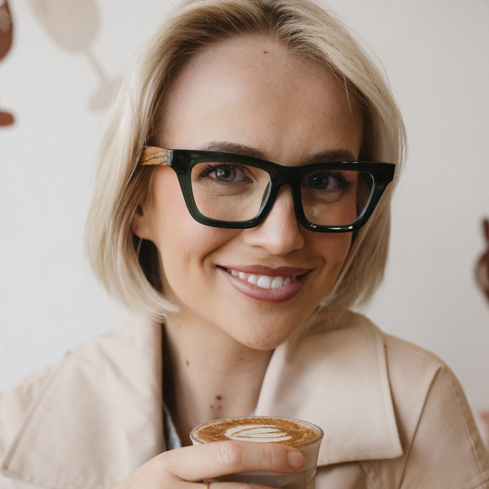 SYDNEY BOTTLE GREEN l Wooden Magnifying Reader - Soek Fashion Eyewear UK