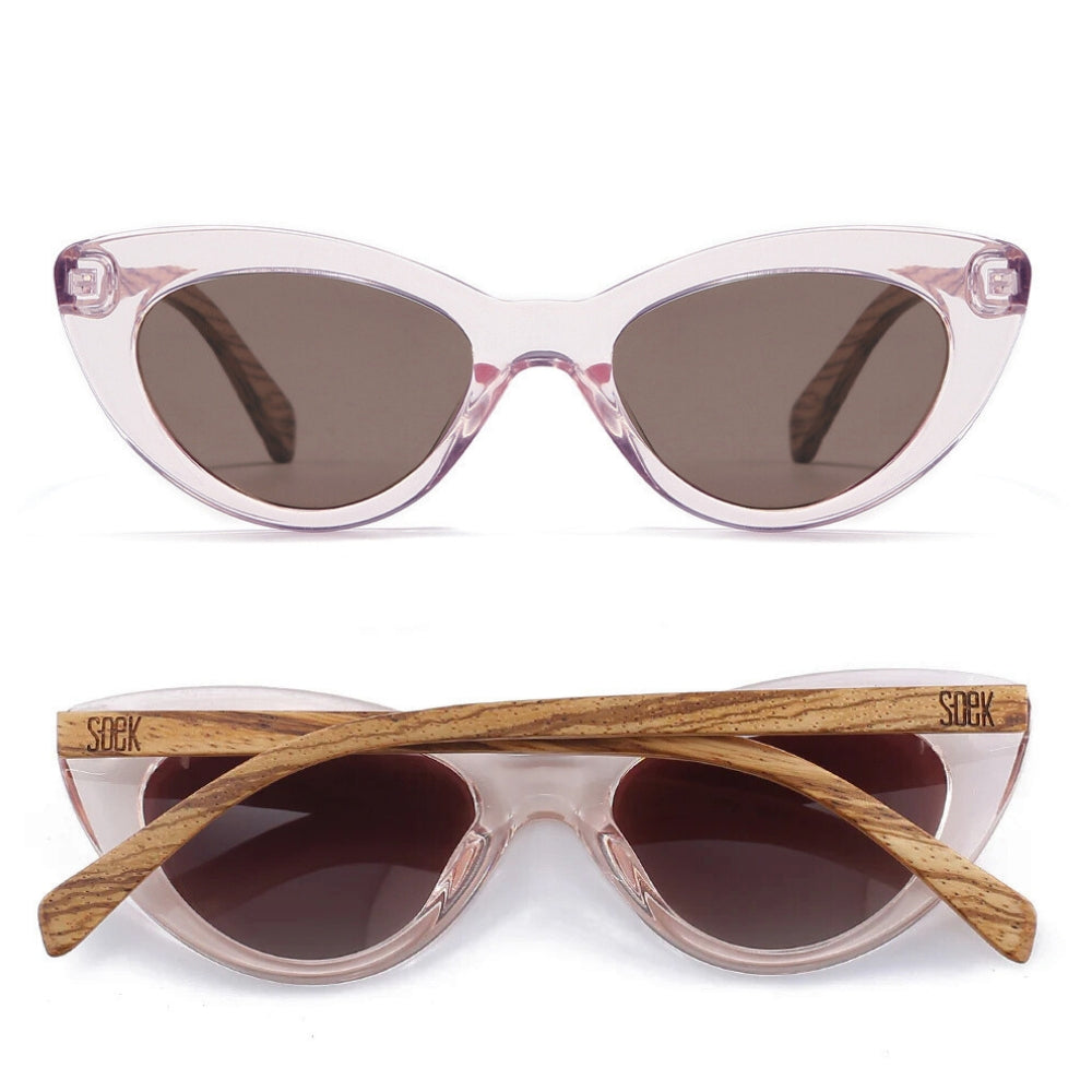 SAVANNAH BLUSH PINK Clear Pink l  Walnut Wood Arms - Soek Fashion Eyewear UK