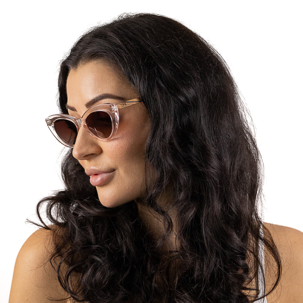 SAVANNAH BLUSH PINK Clear Pink l Walnut Wood Arms - Soek Fashion Eyewear UK