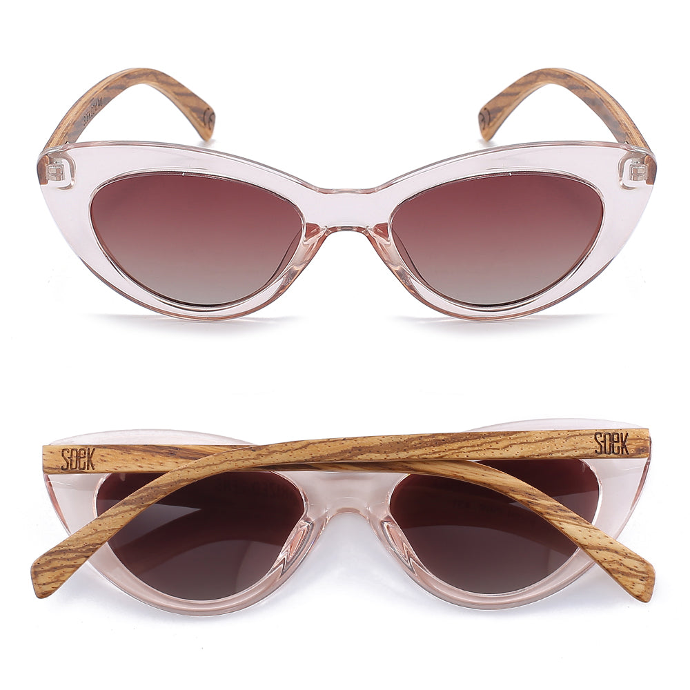 SAVANNAH BLUSH PINK Clear Pink l Walnut Wood Arms - Soek Fashion Eyewear UK